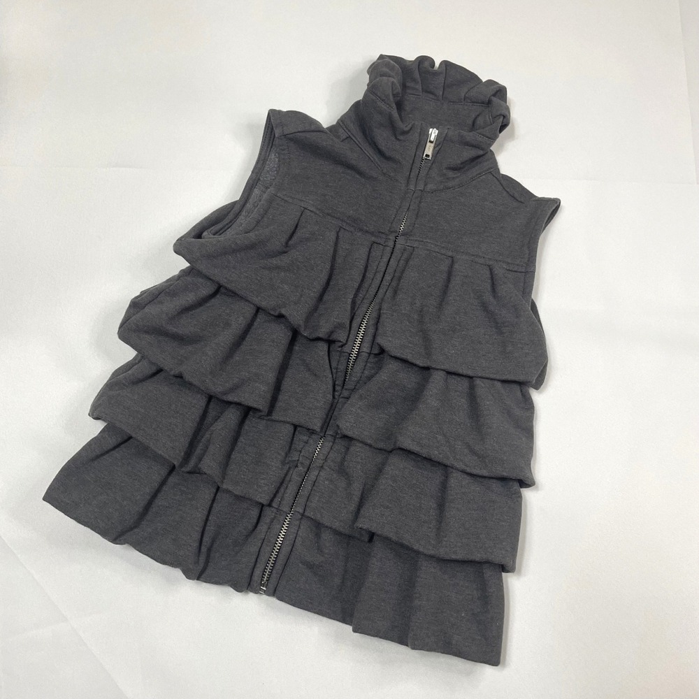 Peek Girls Ruffle Sleeveless Vest Gray Full Zip Mock Neck‎ Size S (4/5)